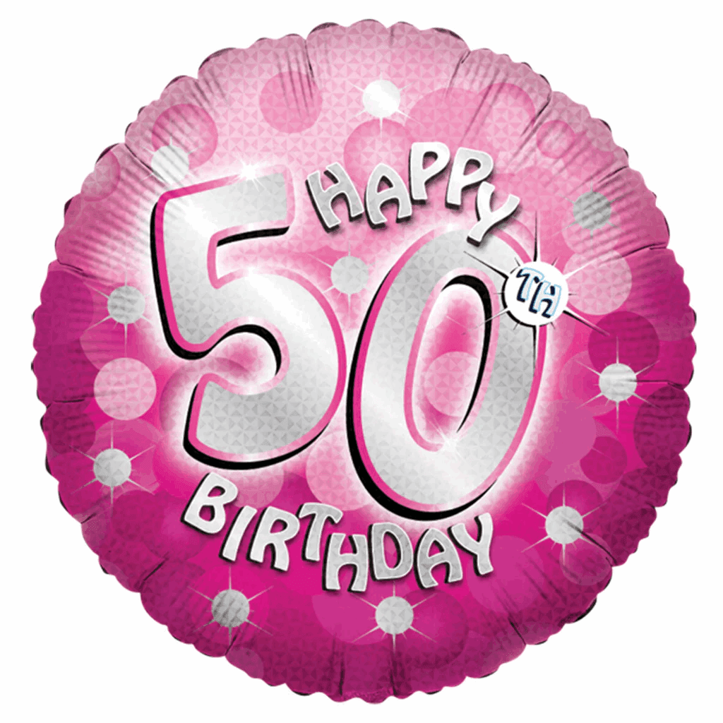 Happy 50th Birthday Pink Holographic Foil Balloon - Eternity Party Express