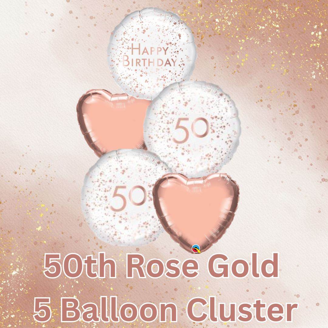 5 Balloon Cluster 50th Rose Gold - Eternity Party Express