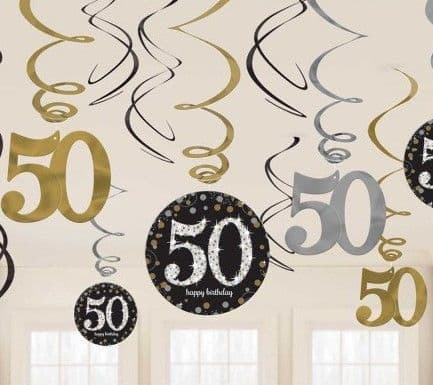 Happy 50th Birthday Gold Celebration Swirls Decoration