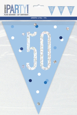 50th Plastic Blue & Silver Pennant Bunting