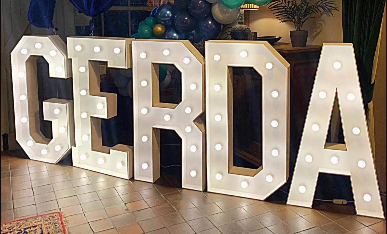 Light up 4 ft wooden letters to hire - Eternity Party Express