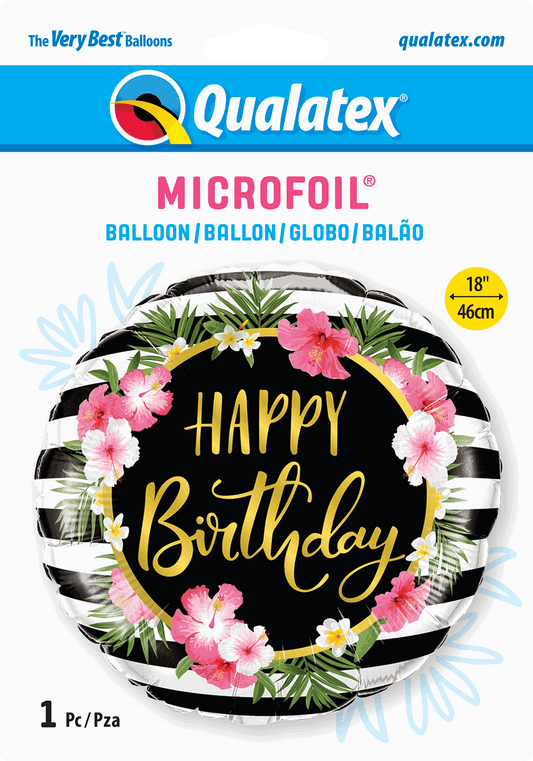 Hibiscus Stripes Happy Birthday Foil Balloon - Eternity Party Express