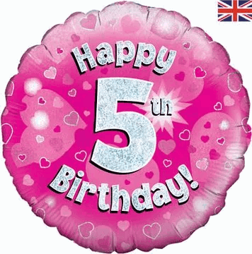 Happy 5th Birthday Pink Holographic Foil Balloon - Eternity Party Express