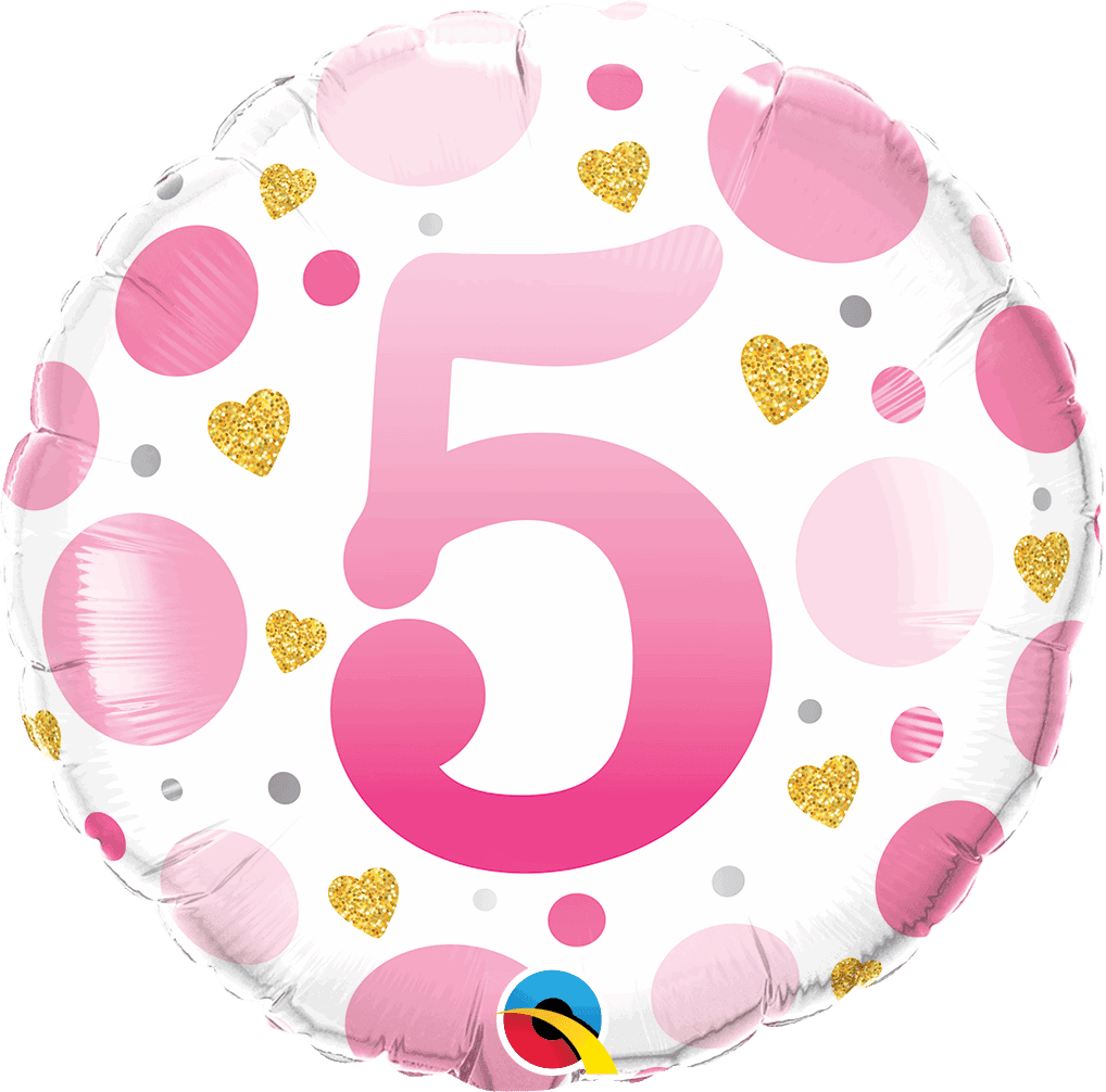 5th Birthday Pink Dots & Gold Hearts Foil Balloon