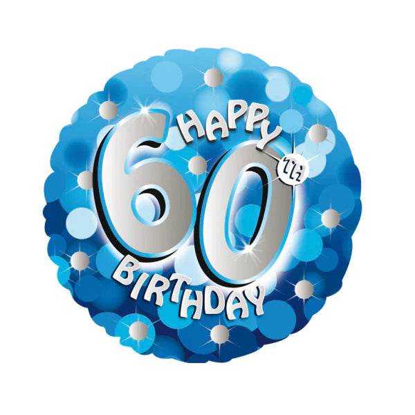 Happy 60th Birthday Blue Holographic Foil Balloon - Eternity Party Express