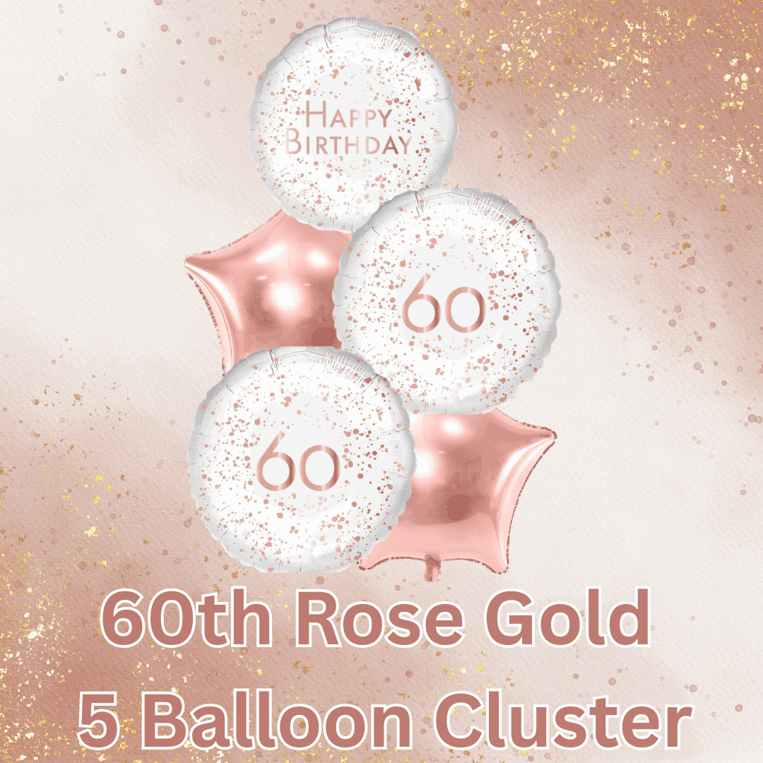 5 Balloon Cluster 60th Rose Gold - Eternity Party Express