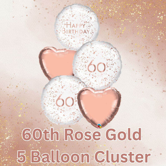 5 Balloon Cluster 60th Rose Gold - Eternity Party Express