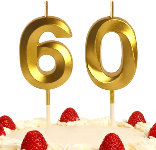 60th Gold Number Candle