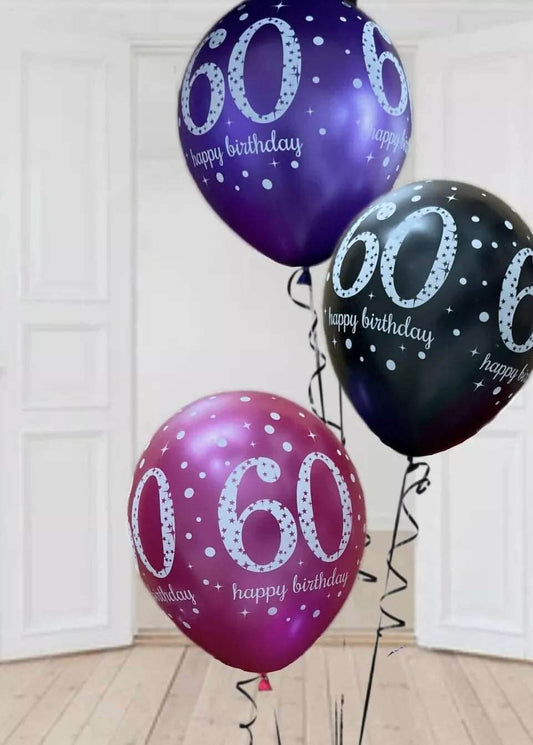 Pink Celebration Age 60th Birthday Latex Balloons - Eternity Party Express