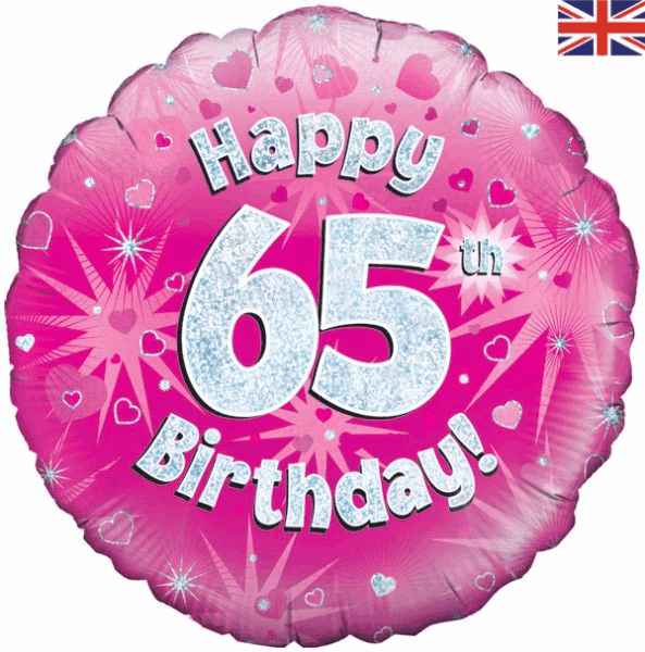 Happy 65th Birthday Pink Holographic Foil Balloon - Eternity Party Express