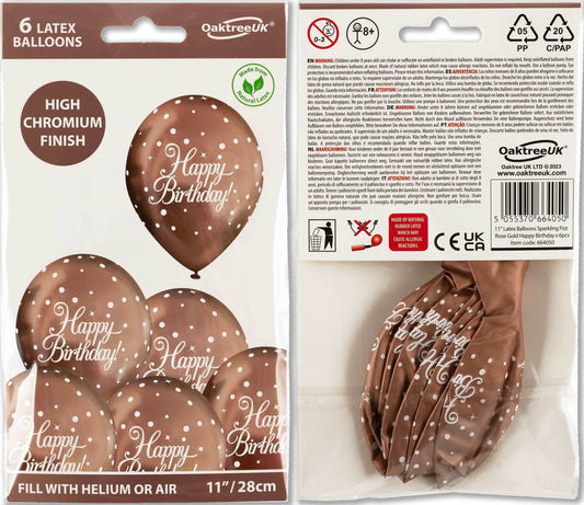 Latex Balloons Dots Metallic Rose Gold Happy Birthday - Eternity Party Express