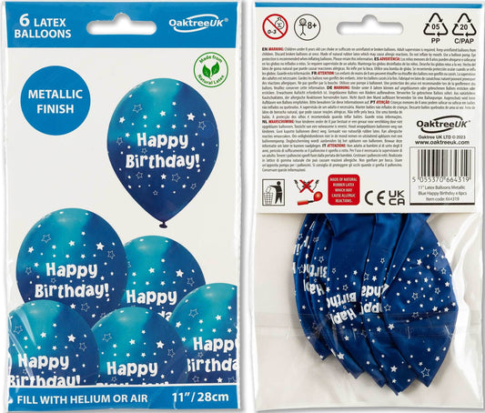 Latex Balloons Stars Metallic Blue Happy Birthday - Eternity Party Express