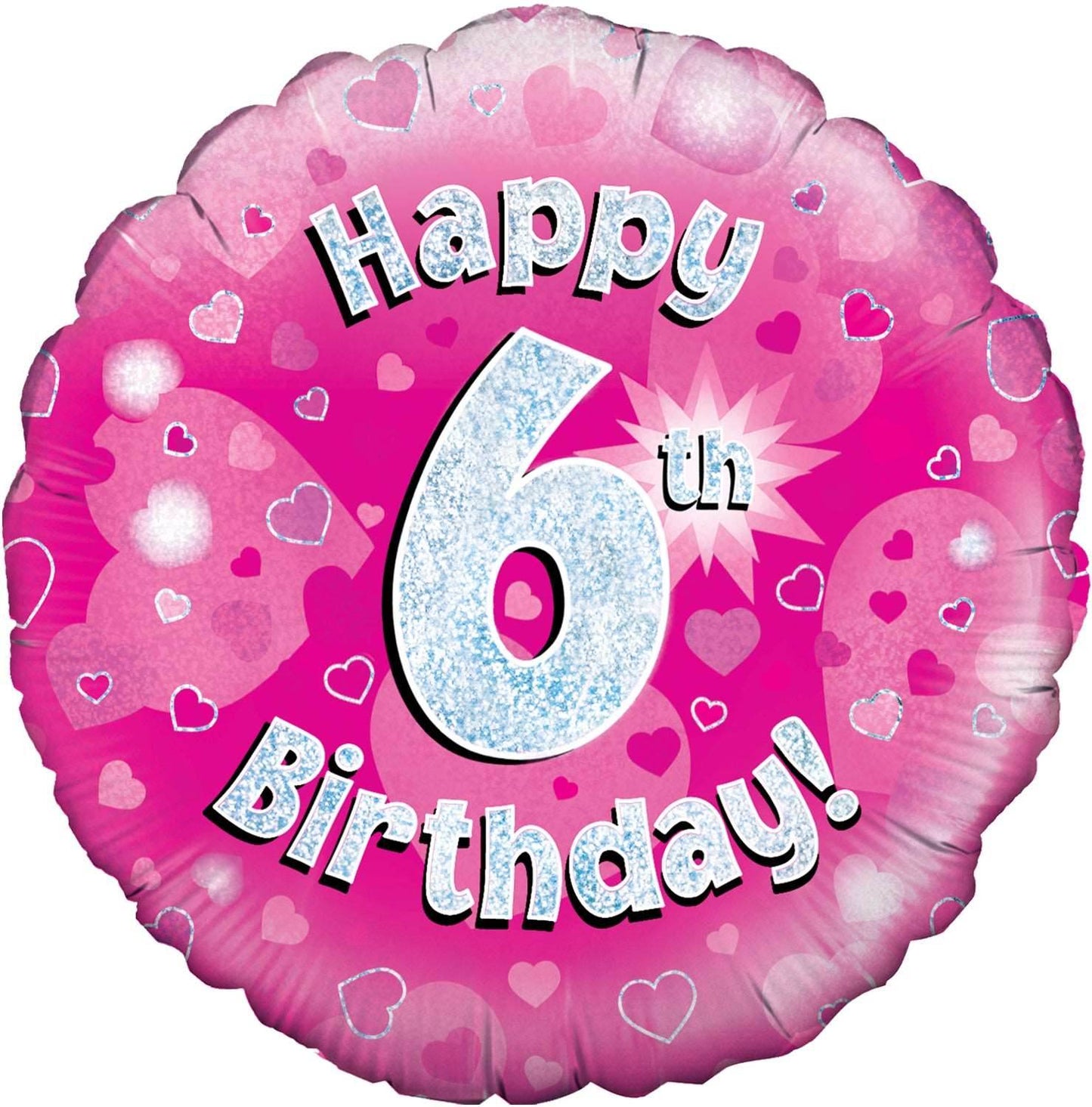 Happy 6th Birthday Pink Holographic Foil Balloon - Eternity Party Express