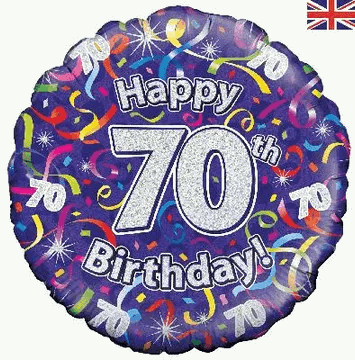 Purple with Streamers 70th Birthday Foil Balloon - Eternity Party Express