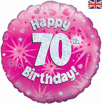 Happy 70th Birthday Pink Holographic Foil Balloon - Eternity Party Express
