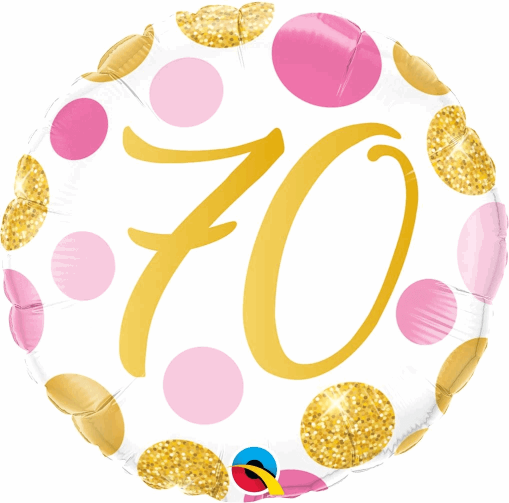 Pink and Gold Spots 70th Birthday Foil Balloon - Eternity Party Express