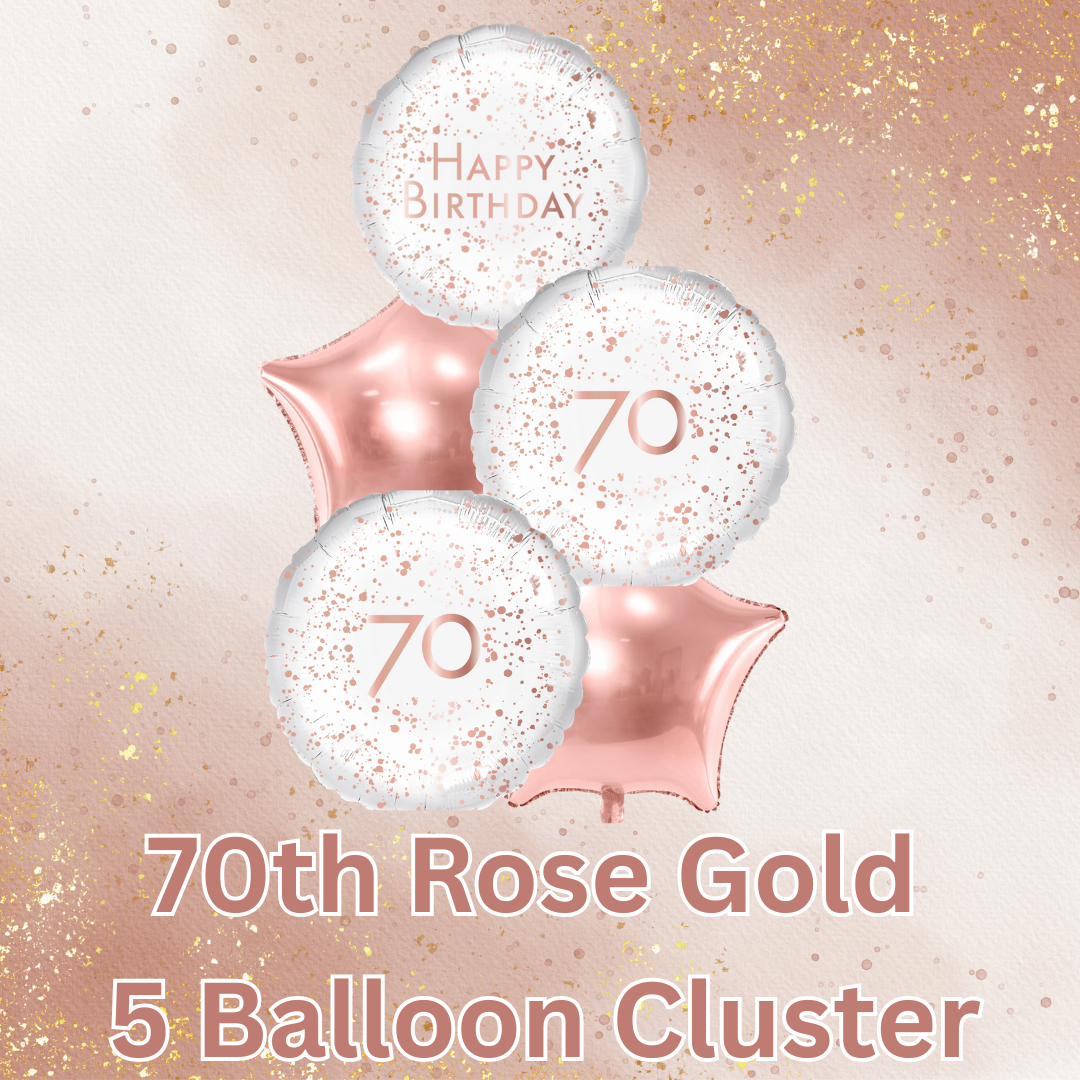 5 Balloon Cluster 70th Rose Gold