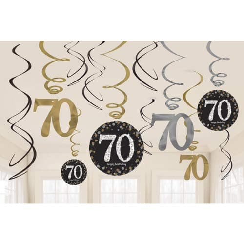 Happy 70th Birthday Gold Celebration Swirls Decoration