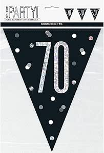 70th Plastic Black & Silver Pennant Bunting