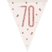 70th Plastic Rose Gold & White Pennant Bunting