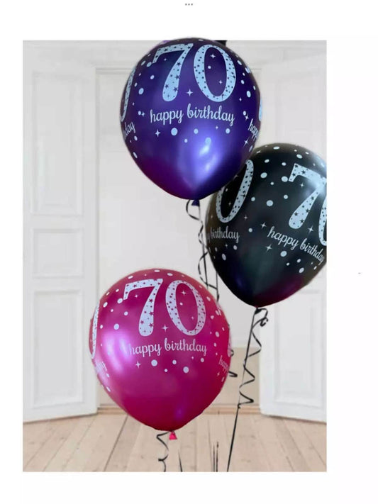 Pink Celebration Age 70th Birthday Latex Balloons - Eternity Party Express
