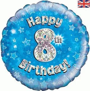 Happy 8th Birthday Blue Holographic Foil Balloon - Eternity Party Express