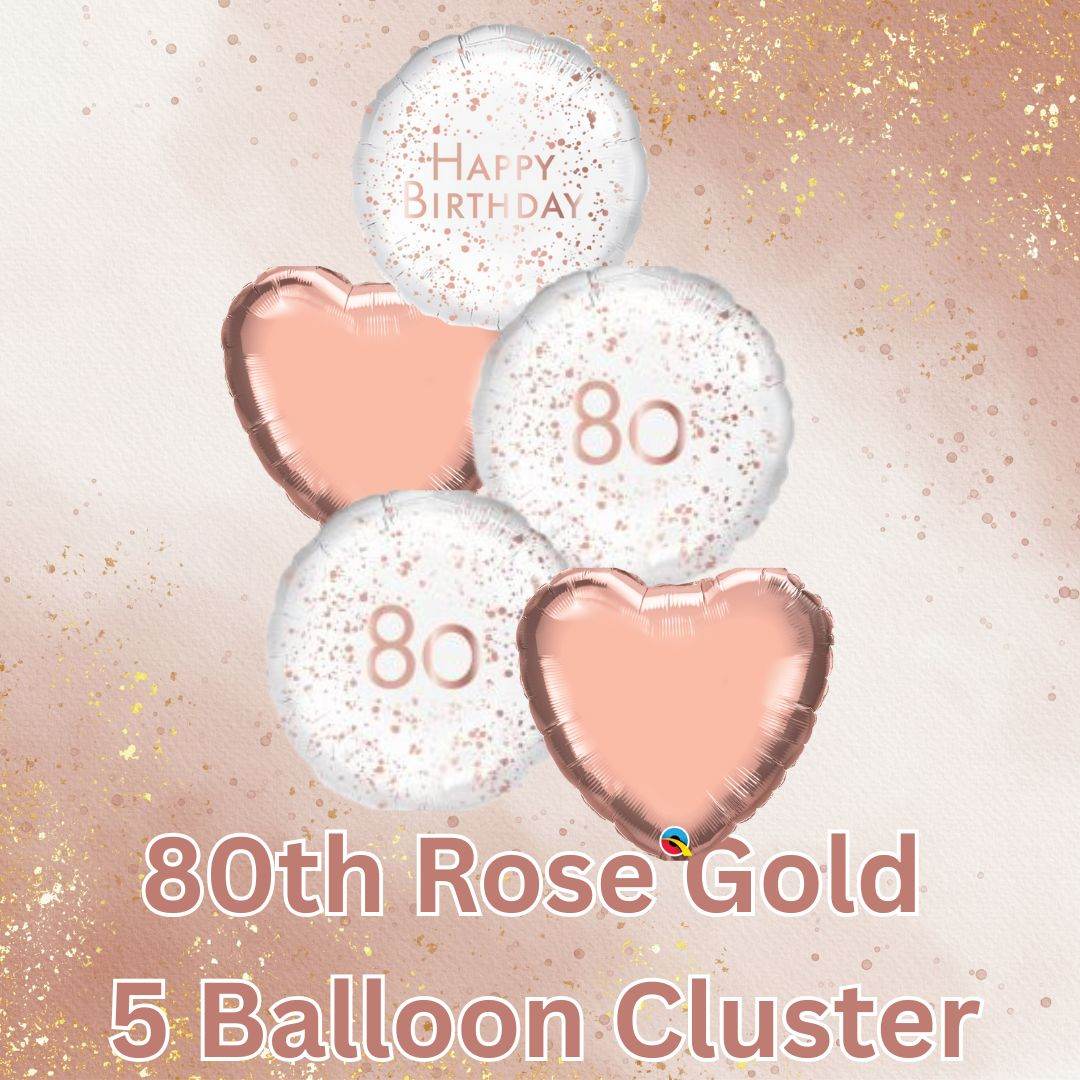 5 Balloon Cluster 80th Rose Gold - Eternity Party Express
