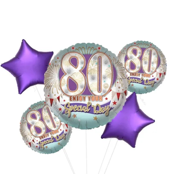 5 Balloon Cluster Special Celebration Age 80 Foil Balloon