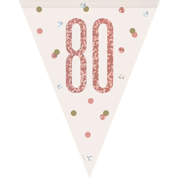 80th Plastic Rose Gold & White Pennant Bunting