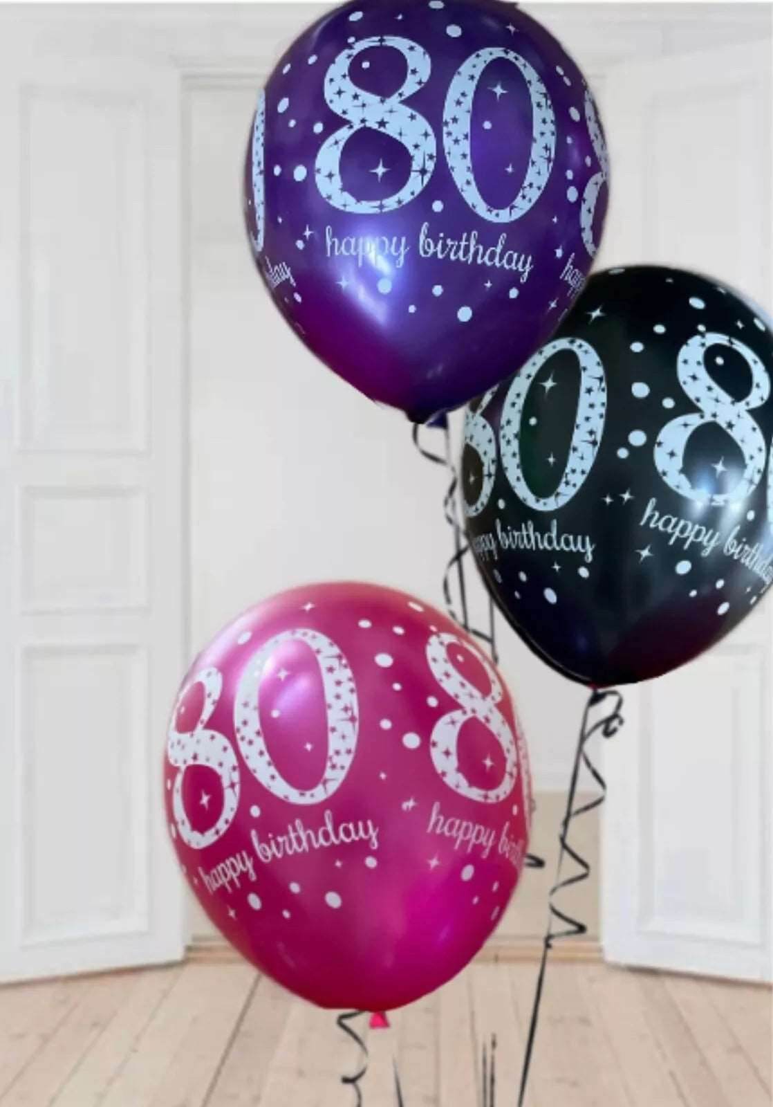 Pink Celebration Age 80th Birthday Latex Balloons - Eternity Party Express