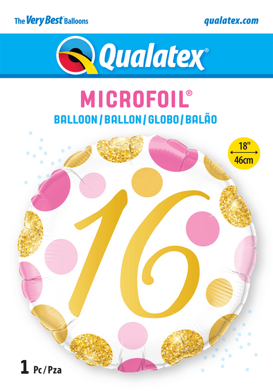Pink and Gold Spots 16th Birthday Foil Balloon - Eternity Party Express