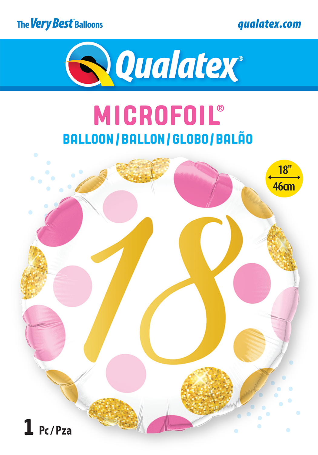 Pink and Gold Spots 18th Birthday Foil Balloon