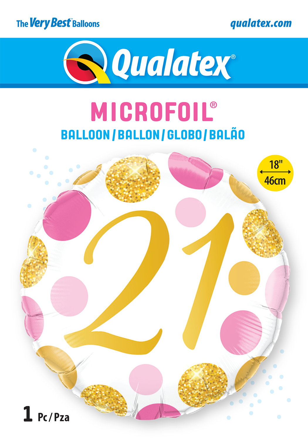 Pink and Gold Spots 21st Birthday Foil Balloon
