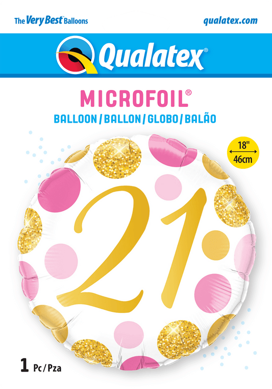 Pink and Gold Spots 21st Birthday Foil Balloon - Eternity Party Express