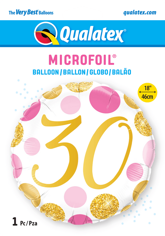Pink and Gold Spots 30th Birthday Foil Balloon - Eternity Party Express
