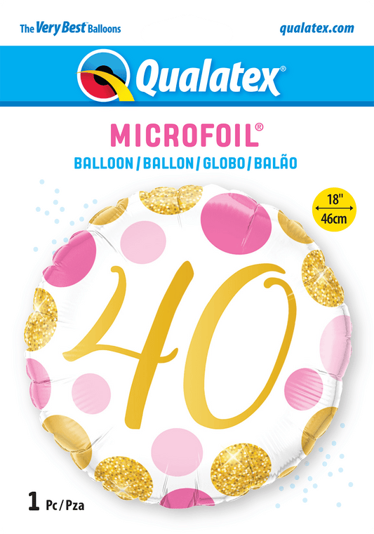 Pink and Gold Spots 40th Birthday Foil Balloon - Eternity Party Express