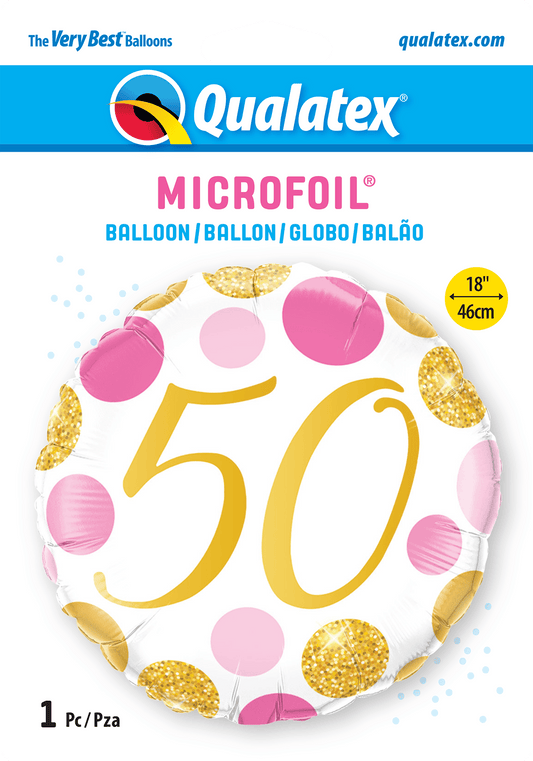 Pink and Gold Spots 50th Birthday Foil Balloon - Eternity Party Express