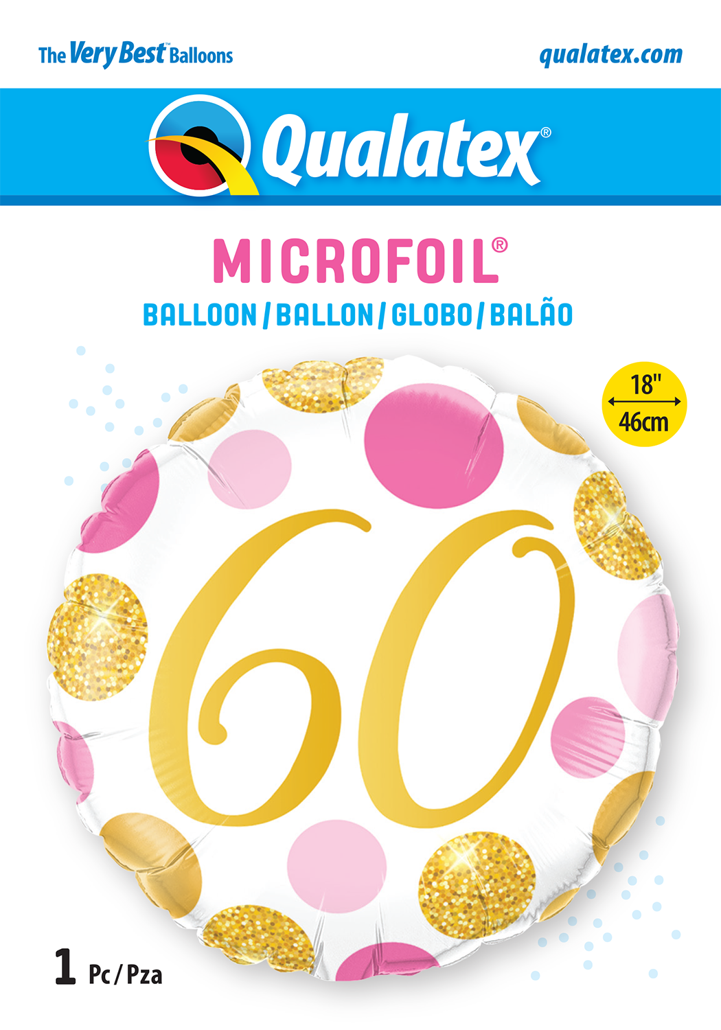Pink and Gold Spots 60th Birthday Foil Balloon