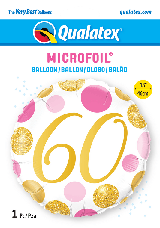 Pink and Gold Spots 60th Birthday Foil Balloon - Eternity Party Express