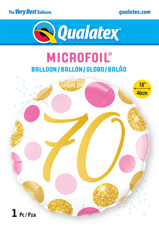 Pink and Gold Spots 70th Birthday Foil Balloon - Eternity Party Express