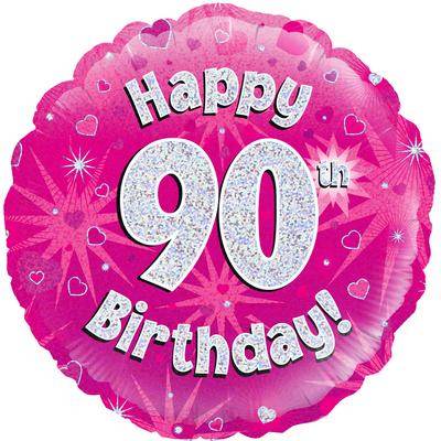 Happy 90th Birthday Pink Holographic Foil Balloon - Eternity Party Express