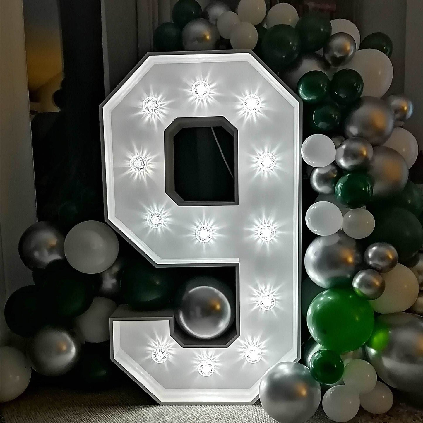 Light up 4 ft wooden numbers to hire - Eternity Party Express
