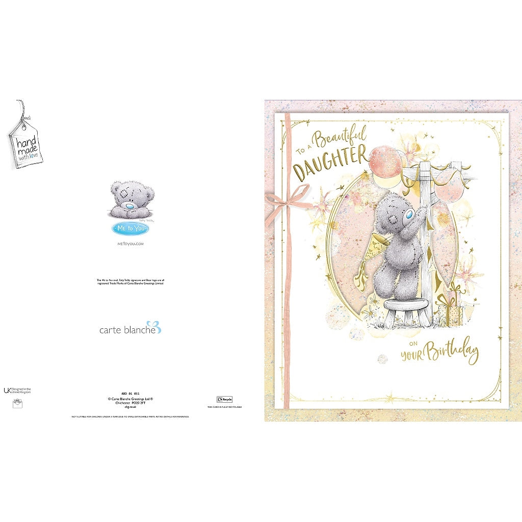 Daughter Birthday Bear And Party Hat Greeting Card Box
