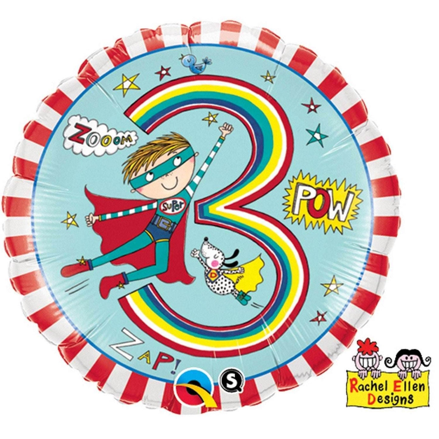 Age 3 Super Hero Stripe Foil Balloon - Eternity Party Express