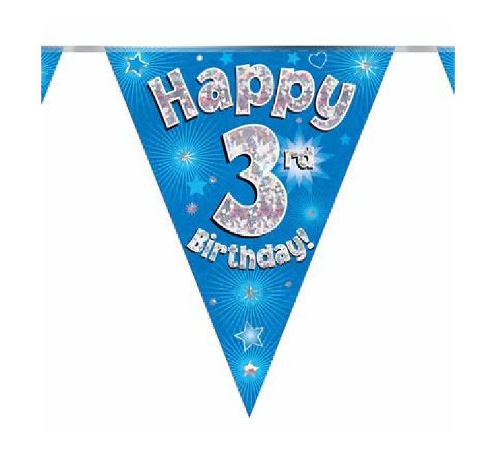 Happy 3rd Birthday Blue And Silver Bunting