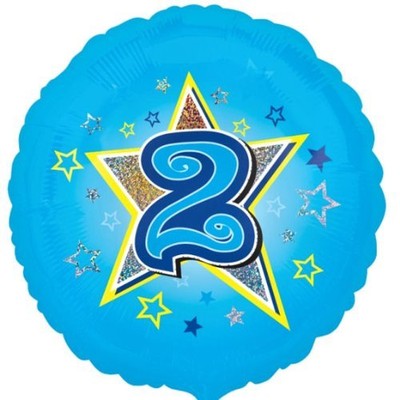 Age 2 Blue Star Holographic Foil Balloon