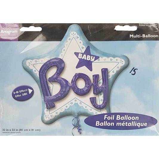Baby Boy Multi Star Shaped 3D Effect Supershape Helium Foil Balloon. - Eternity Party Express