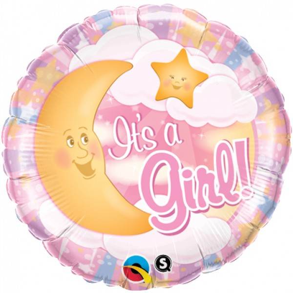 Baby Girl It's A Girl Moon Foil Balloon - Eternity Party Express