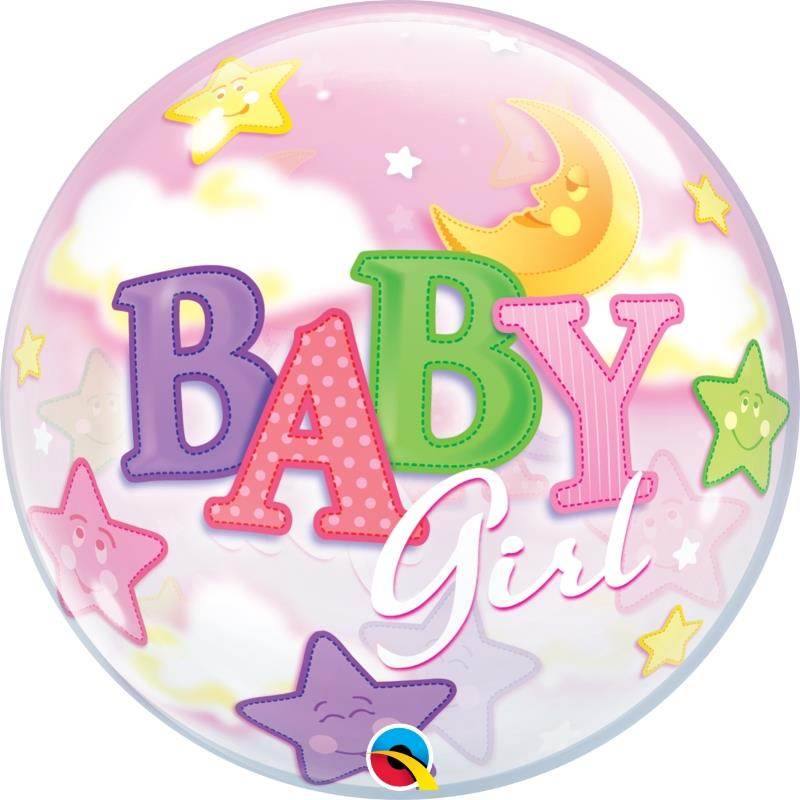 Baby Girl Moon & Stars Bubble Balloon - Eternity Party Express