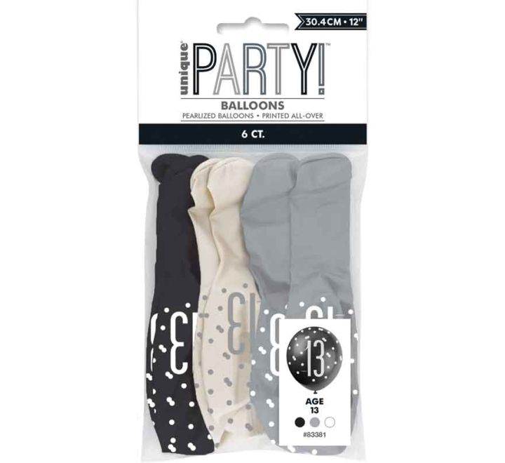 Birthday Glitz Black Latex Balloons Age 13 - Eternity Party Express